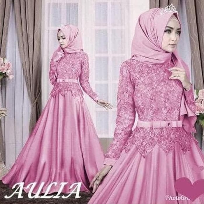 Promo Gamis Pesta Brukat Pink Baju Muslim Terbaru Mozza Merah