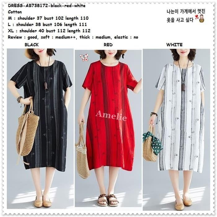 Ab738172 Midi Dress Jumbo Big Size Wanita Korea Import Merah Putih Shopee Indonesia