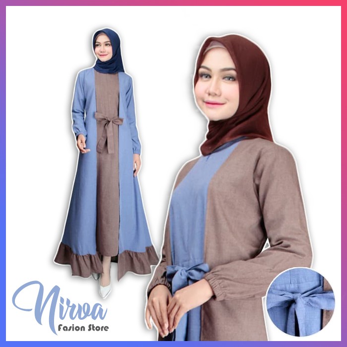 Gamis Syari Modern Kombinasi Rempel Dress Muslim Wanita Remaja