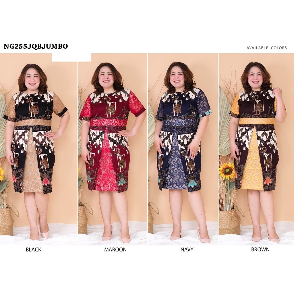 Dress Batik Midi Kombinasi Brokat Jumbo Bigsize Katun Stretch Fit 3xl Ng255 Shopee Indonesia