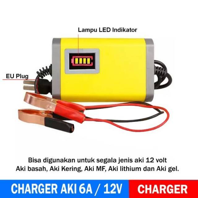 PENGISIAN DAYA BATERAI PORTABLE / CHARGER AKI MOTOR &amp; MOBIL 12VOLT 6A |  Shopee Indonesia