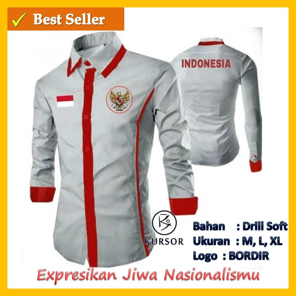 Jual Kemeja Pria Cowok Garuda Merah Putih Indonesia | Kemeja Cowo Merah  Putih Bahan Drill Tangan Panjang Indonesia|Shopee Indonesia