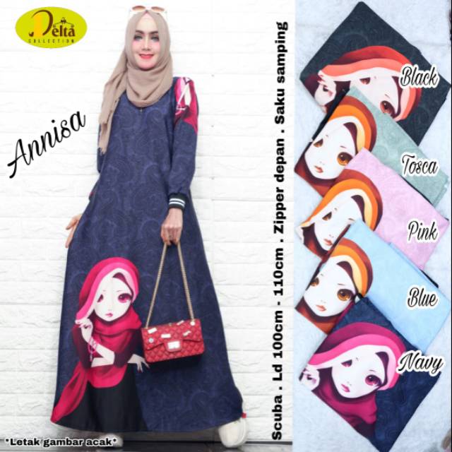 Download Gratis Gambar Dress Busana Muslimah Gamis Kartun Kekinian Annisa Ori By Delta Terupdate by www.lampunghits.com