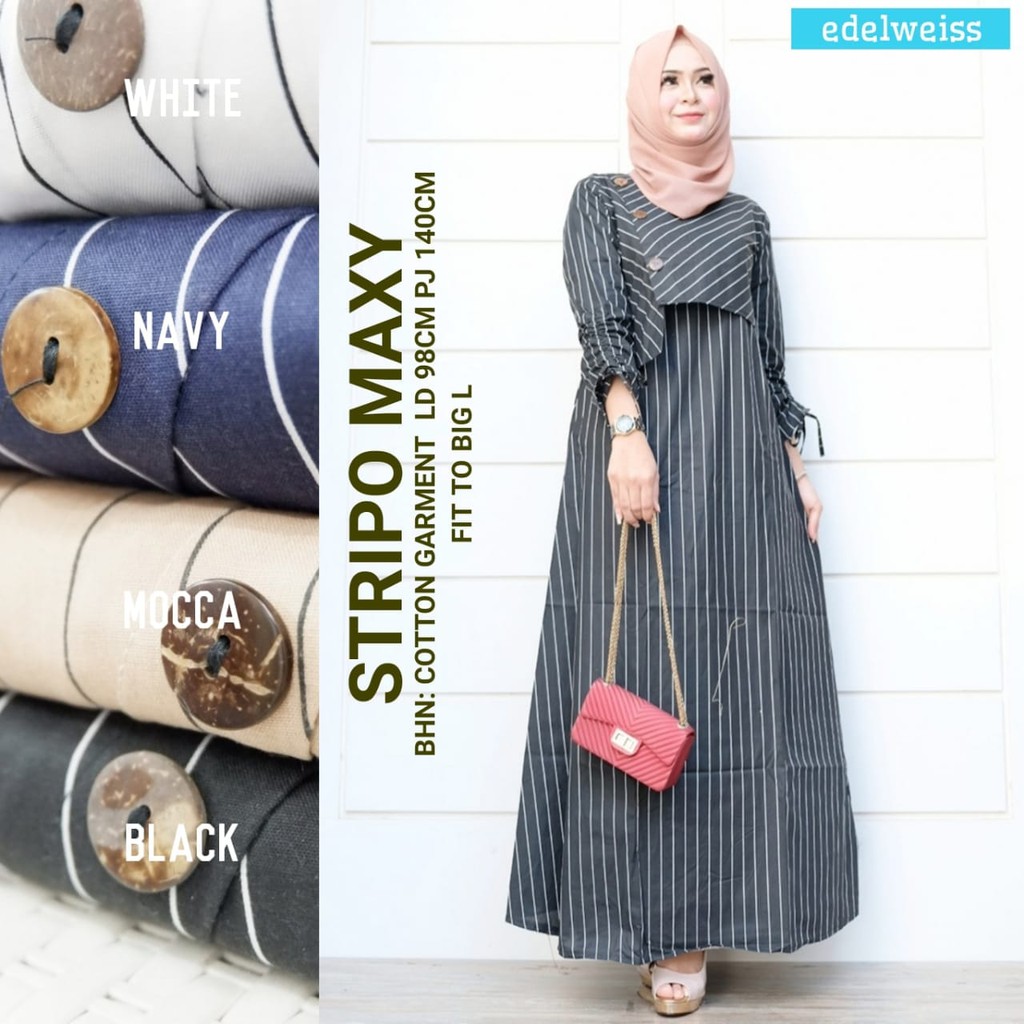 Stripo Maxy Long Dress Muslim Wanita Lengan Panjang Stripe Gamis