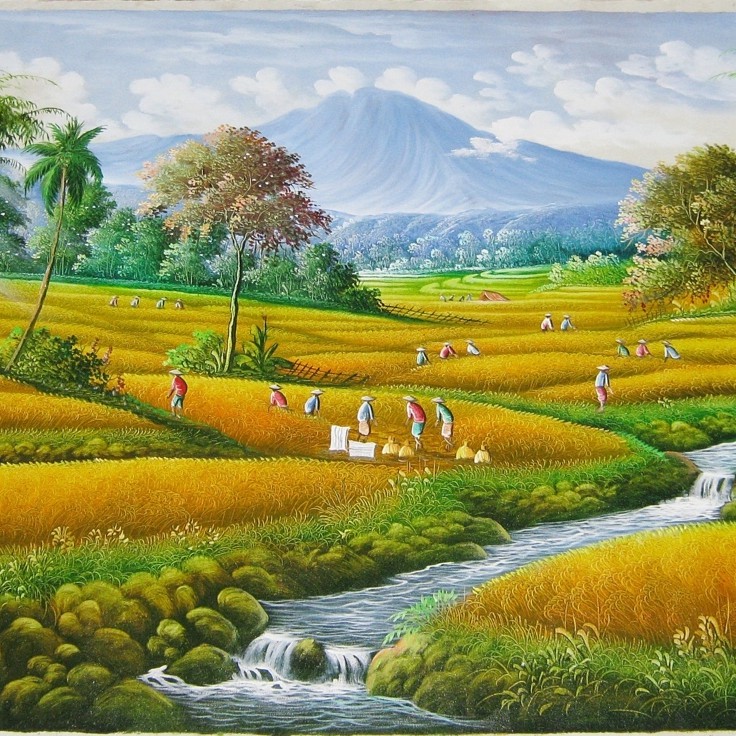 Beli lukisan panen raya padi kanvas sawah dinding bingkai besar jumbo pemandangan ukuran 135 x 85 cm terbaru di shopee. Jual Desain Keren Lukisan Pemandangan Alam Panen Padi Dengan Sawah Menguning Yang Terhampar Luas Indonesia Shopee Indonesia