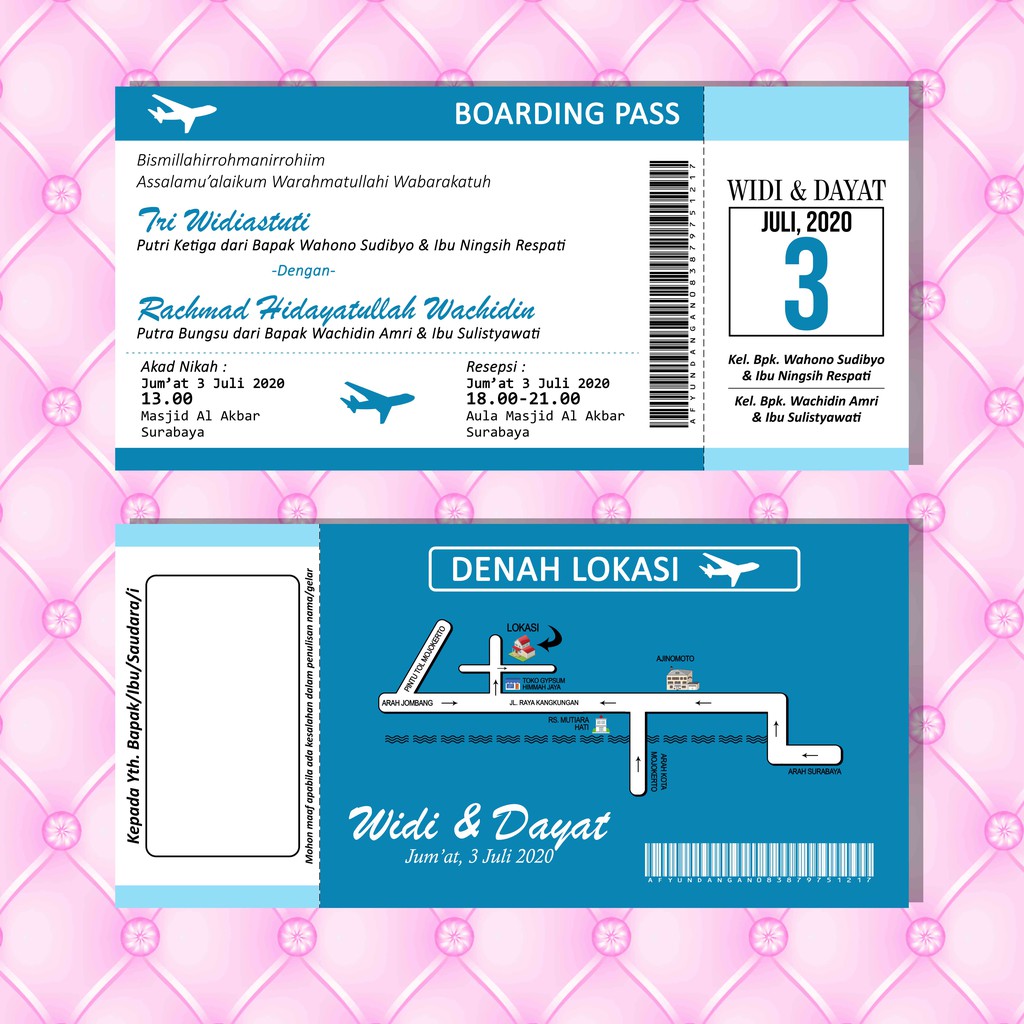 Contoh undangan model passport / boarding pass untuk inspirasi undanganmu. Afy Undangan Kartu Undangan Pernikahan Unik Model Boarding Pass Custom Shopee Indonesia