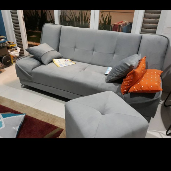 Desain sofa bernuansa modern minimalis, cocok mengisi berbagai sudut ruangan di rumah anda. Sofabed Kain Abu Abu Bonus Sofa Puff Free Ongkir Shopee Indonesia