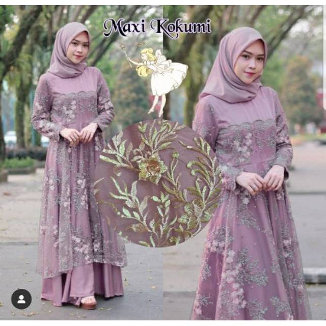 Gamis Brokat Jumbo Kokumi Bahan Brokat Corneli Hq Full Furing