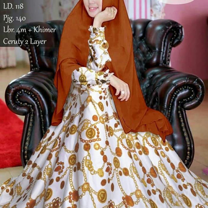 Terlaris Pakaian Setelan Wanita Muslim Syari Versace Putih Busana