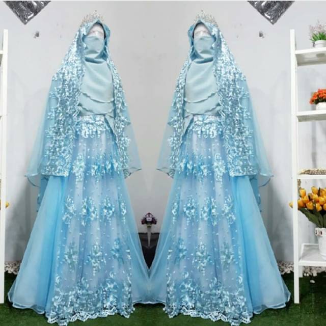 ∙ promo pengguna baru ∙ kurir instan ∙ bebas ongkir ∙ cicilan 0%. Jual Gaun Pengantin Muslimah Syar I Modern Blue Wedding Dress Muslimah Shopee Indonesia