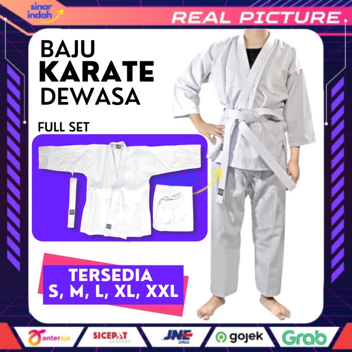 Jual baju karate dewasa lengkap baju celana sabuk putih s m l xl xxl