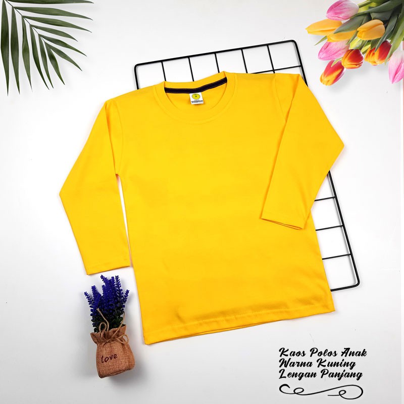 KAOS POLOS ANAK | KAOS UNISEX BISA COWOK CEWEK | WARNA KUNING - LENGAN  PANJANG | Shopee Indonesia
