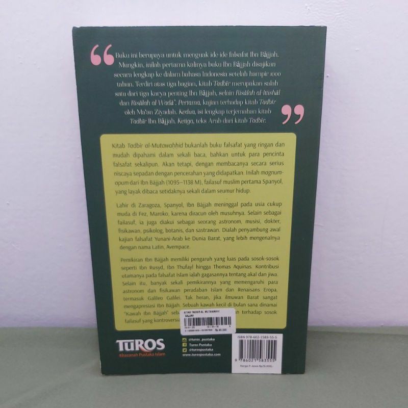 kitab tadbir al -mutawahhid ibnu bajjah | Shopee Indonesia