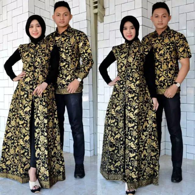 Kemeja Batik Couple Wanita Baju Seragam Pria Fashion Cowok Lengan