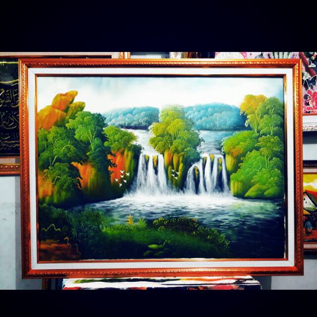 Biru langit, merah muda, oranje, merah terang, kuning cerah, hijau cerah, merah anggur yang cerah, ungu. Lukisan Asli Pemandangan Alam Asli Double Linen Shopee Indonesia