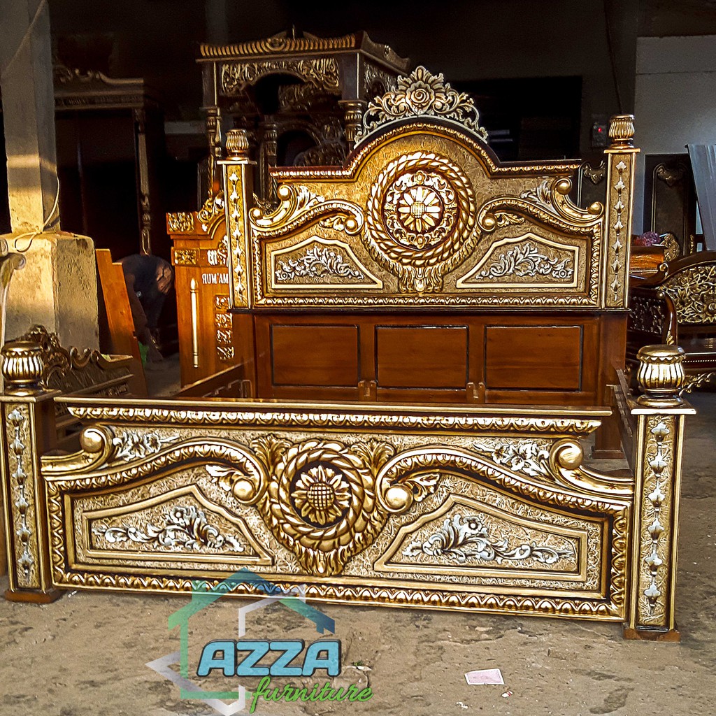 tempat tidur kayu jati perhutani mewah modern ukiran jepara / dipan set  kamar tidur terbaru | Shopee Indonesia