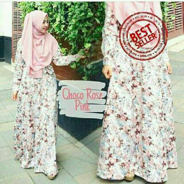 Gamis Jumbo Katun Jepang Choco Rose Pink Original Katjep Motif