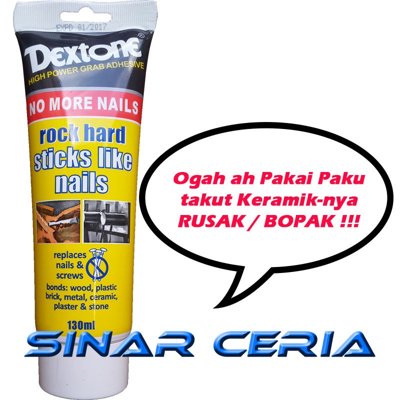 Lem serbaguna ultra phaeton 1kg batu alam gypsum kayu rotan bambu. Jual Lem Keramik Kayu Metal Dan Batu Super Kuat No More Nail Dextone Indonesia Shopee Indonesia