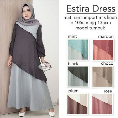 Gamis Syari Lebaran Remaja Modern Estira Dress Warna Maroon Black