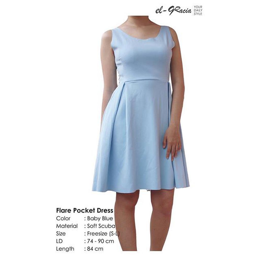 Flare Pocket Dress Warna Baby Blue Biru Premium Elgracia Shopee Indonesia