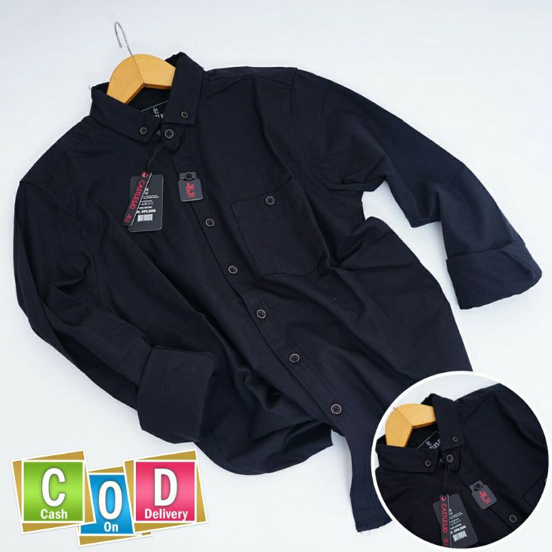 Puluhan bahan poplin ini di buat dengan menggunakan benang katun, . Baju Kemeja pria kasual polos hitam putih lengan panjang