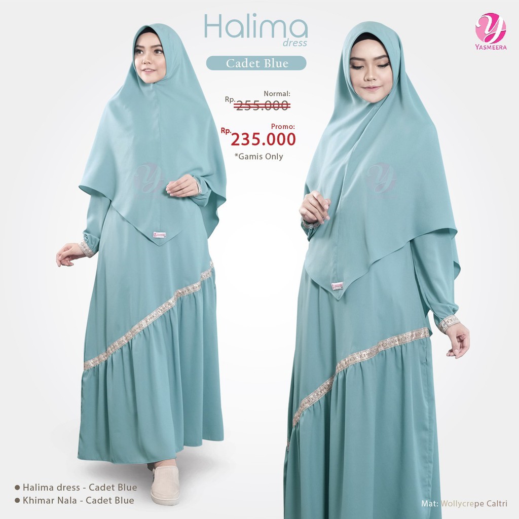 Halima Dress Cadet Blue Yasmeera Gamis Syari Muslimah Anggun