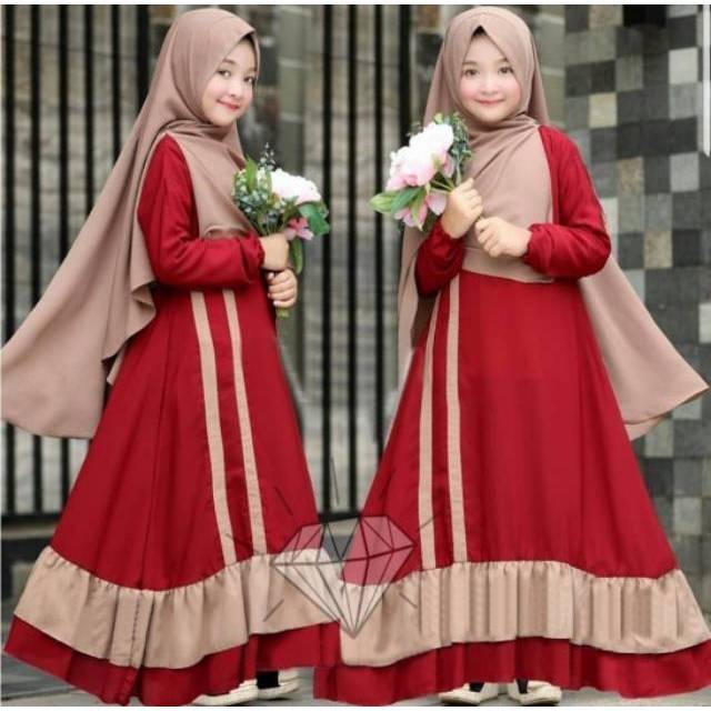 Kid Syari Rona Maroon Gamis Syari Anak Perempuan Umur 7 8 9 10