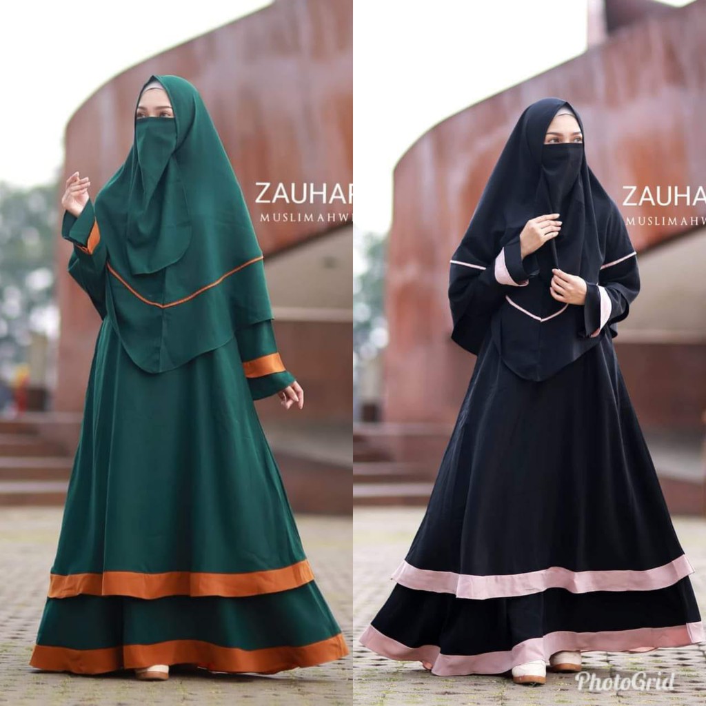 Bayar Di Tempat Gamis Set Cadar Dua Warna Terbaru Busui Set Khimar