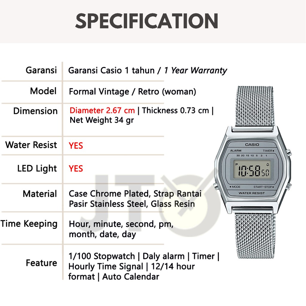 CASIO ORIGINAL Jam Tangan Wanita CC5 Arloji Cewek Ori Digital Rantai Asli  Anti Air Kado Ulang Tahun | Shopee Indonesia