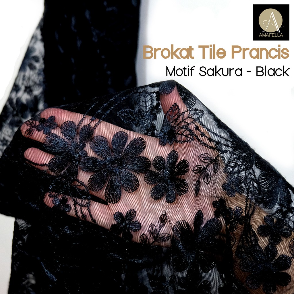 Online jual kain brokat prada brokat prancis. 1 2 Meter Kain Brokat Tile Prancis Bahan Kebaya Motif Sakura Black Shopee Indonesia