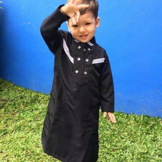 Gamis Hitam Anak Batita Remaja Laki Laki Baju Muslim Lebaran Kurta