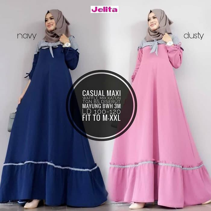Gamis Casual Maxi Dress Baju Panjang Muslim Casual Wanita Gaun