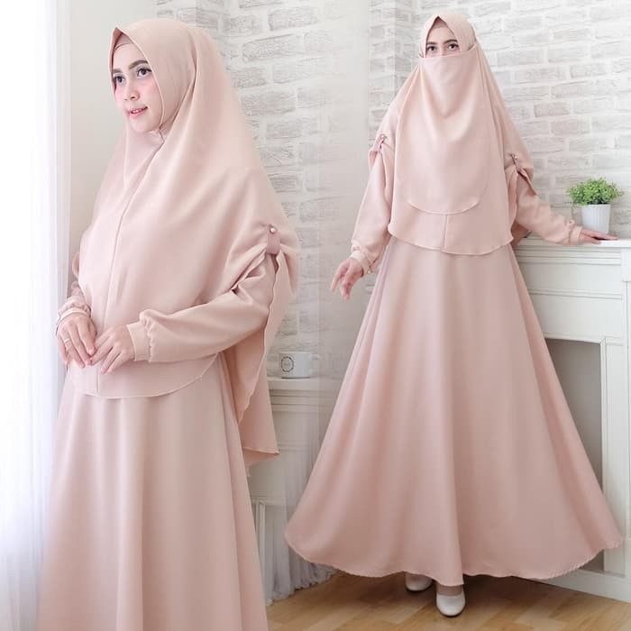 Setelan Gamis Syar I Coksu Gamis Polos Baju Gamis Warna Cream