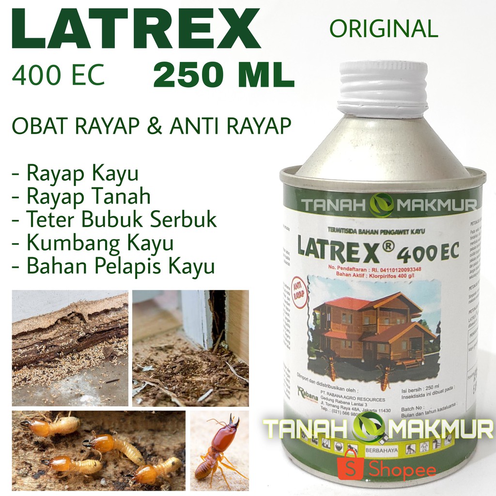 Jual obat rayap paling ampuh latrex 400 ec 250ml anti rayap kayu tanah