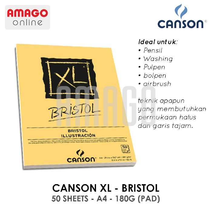 CANSON XL - BRISTOL - 50 SHEETS - A4 (21 X 29,7 CM) - 180G (PAD) -  400039172 | Shopee Indonesia