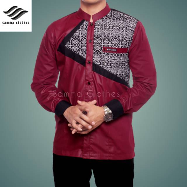 Jual Baju Koko warna merah maron batik koko seragam hadroh baju hadroh baju  gus azmi baju koko gus azmi Indonesia|Shopee Indonesia