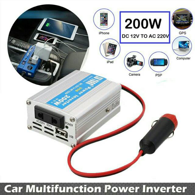 Car Power Inverter Mobil DC 12V to AC 220V 200 W Watt USB Charge | Shopee  Indonesia