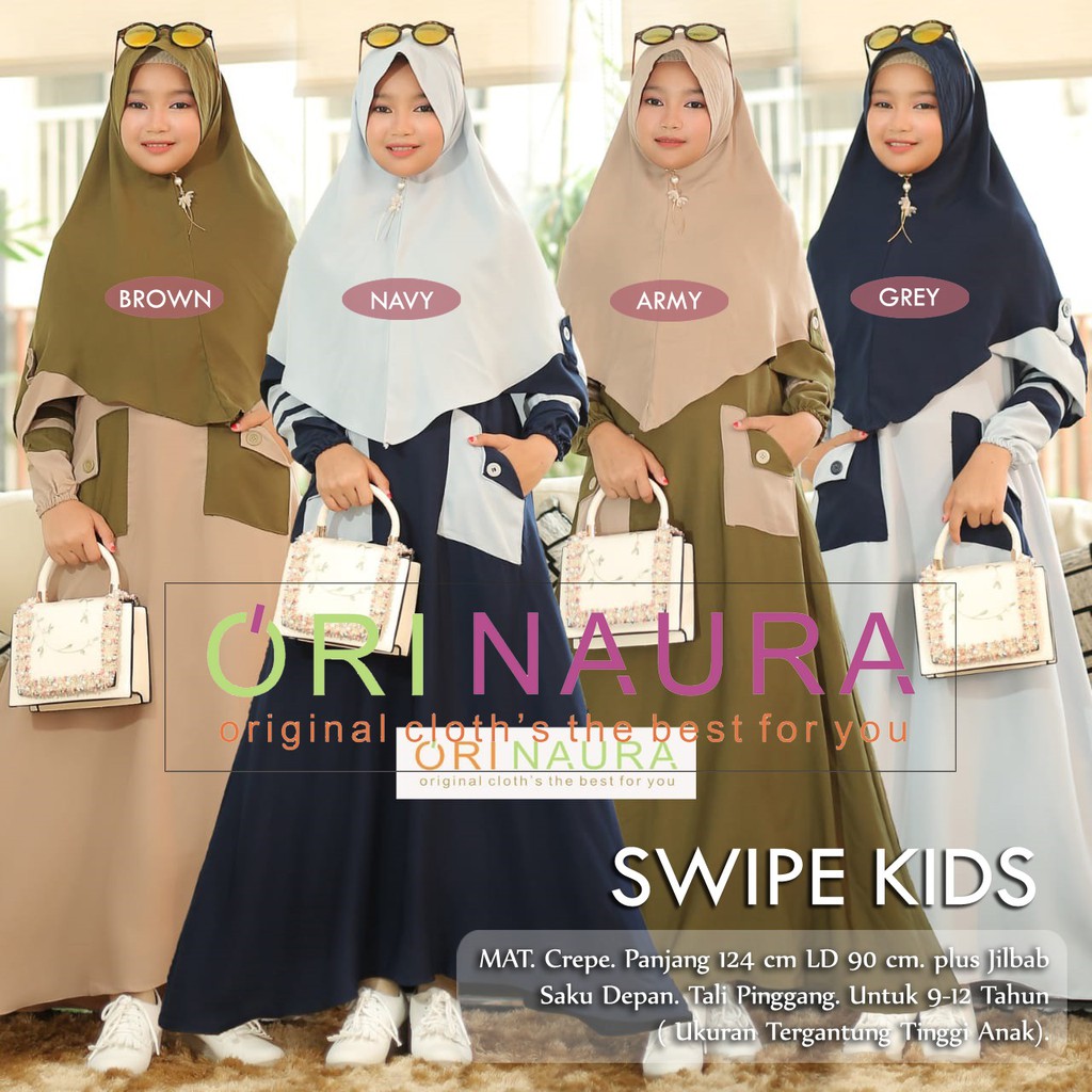 Gamis Anak Plus Jilbab Swipe Kids Orinaura Crepe 9 10 11 12 Tahun