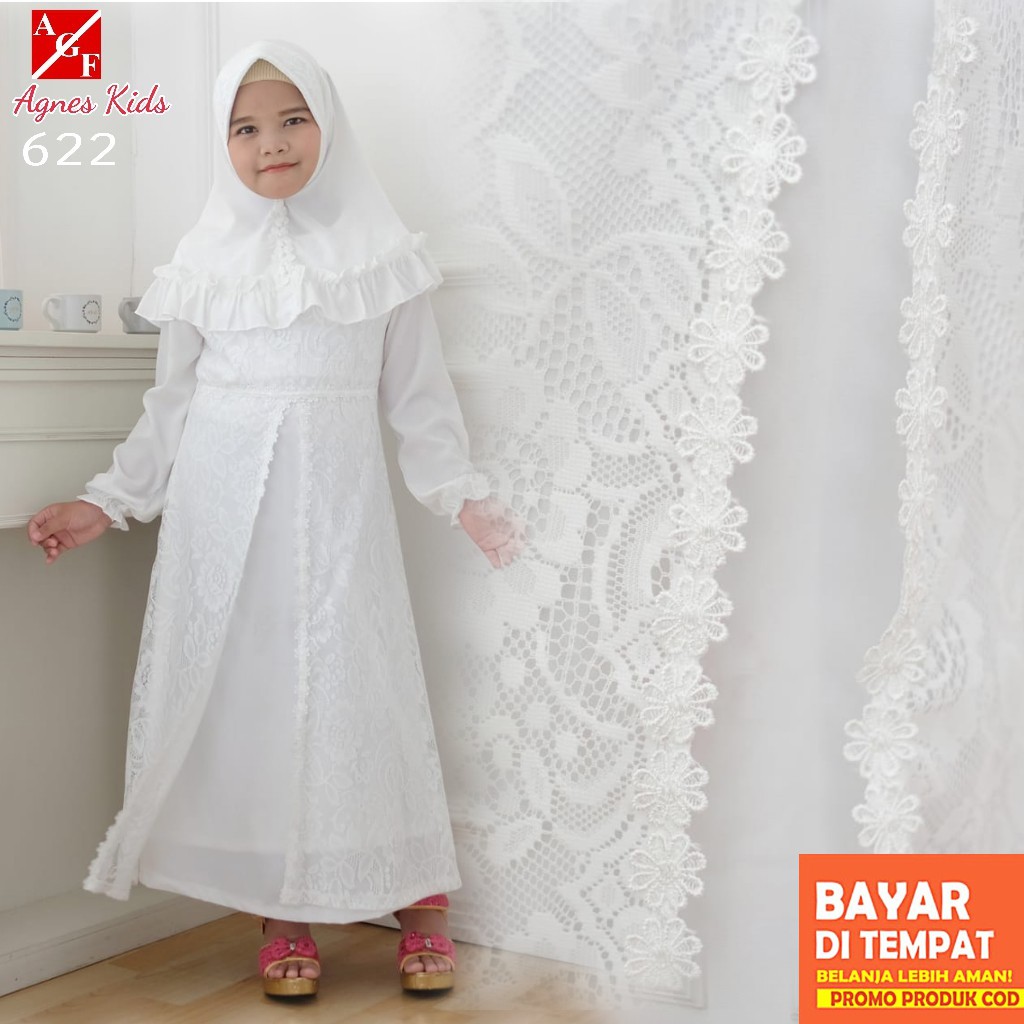 Agnes Gamis Putih Anak Perempuan Baju Muslim Baju Umroh Anak Baju