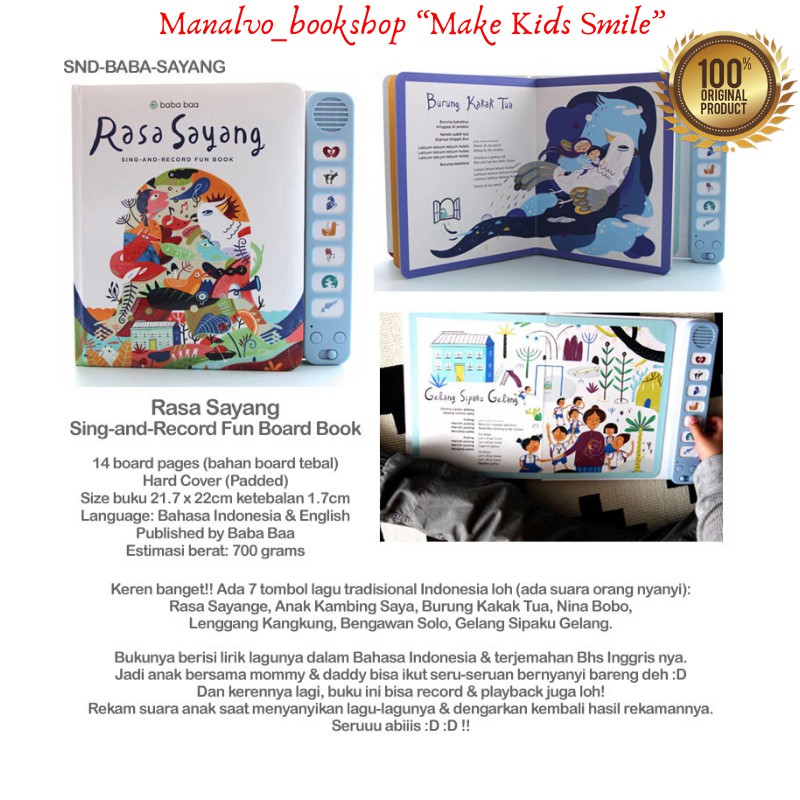 Setelah aksi berbahasa inggrisnya, kini ia menyanyikan . Buku Anak Import Best Seller Rasa Sayang Sing And Record Fun Board Book Versi Bahasa Indonesia Shopee Indonesia
