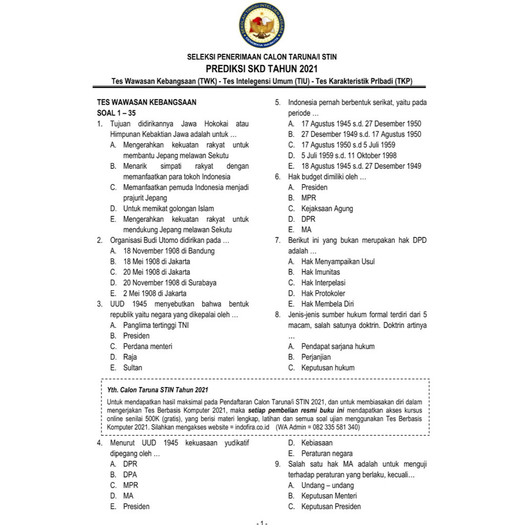 Contoh Soal Cpns 16 Tes Wawasan Kebangsaan Twk Dan Jawabannya Id Info Wisata Hits