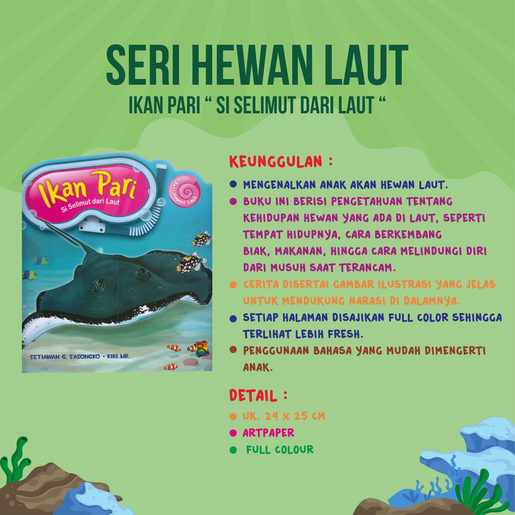 Jual Buku Cerita Anak Bergambar | Cergam Seri Hewan Laut Ikan Pari Ubur  Ubur Kuda Laut Kerang Lumba PB Indonesia|Shopee Indonesia