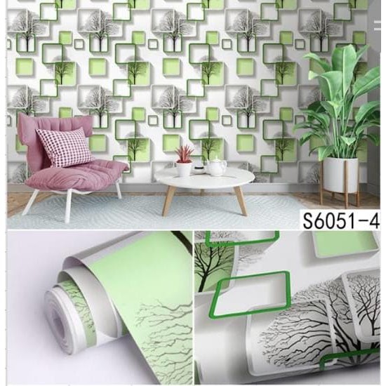 Grosir murah wallpaper sticker dinding kayu coklat muda 10 meter. Wallpaper Dinding Ukuran 45cmx10m Motif Kotak 3d Hijau Shopee Indonesia