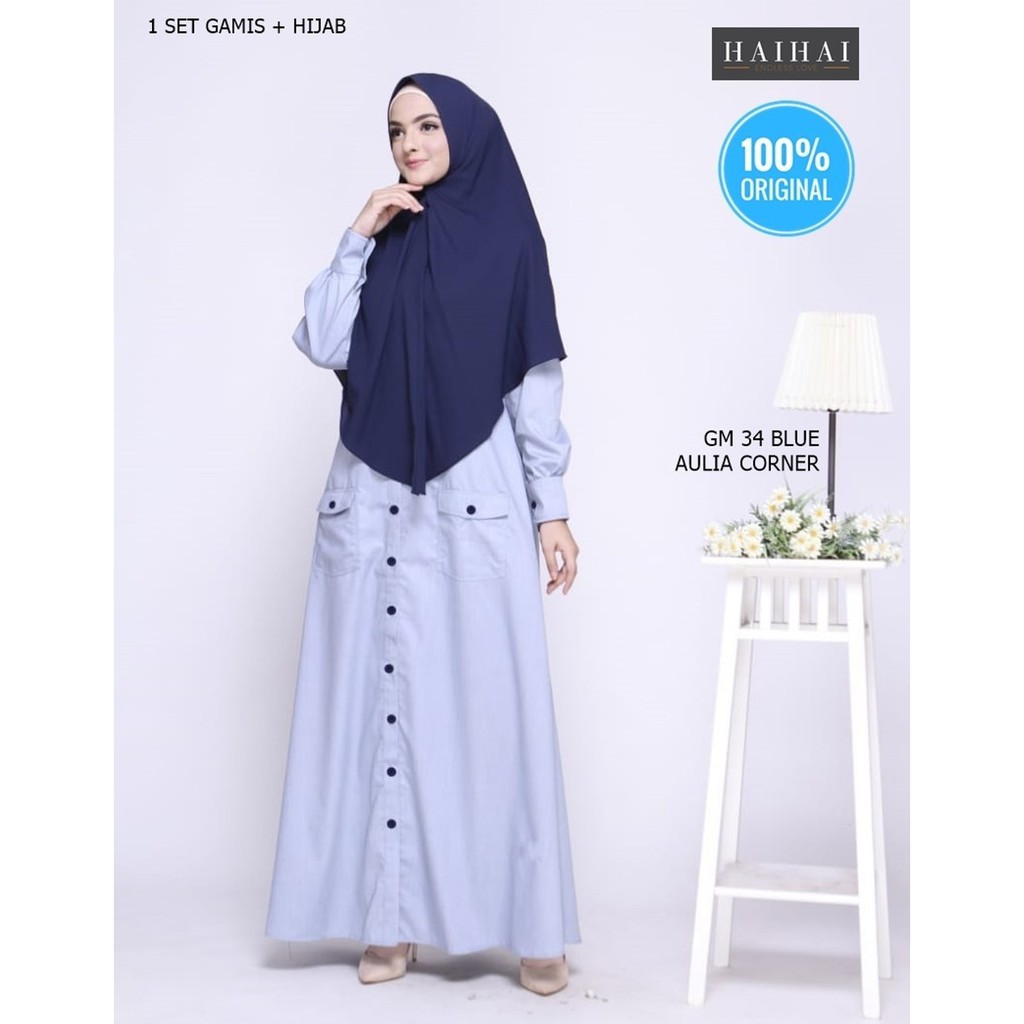 Model Baju Gamis Wanita Dewasa Gamis Haihai Gm 34 Blue Original