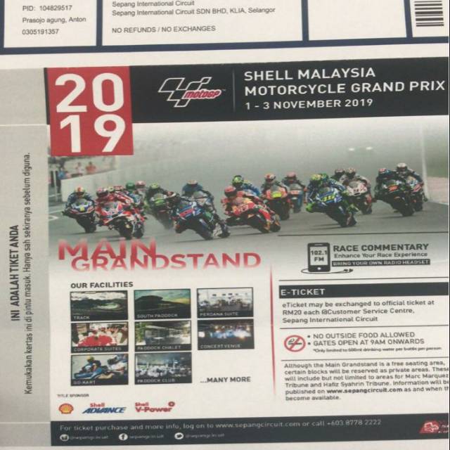 Tiket Motogp Sepang 1 3 Nov 2019 Maingrandstand