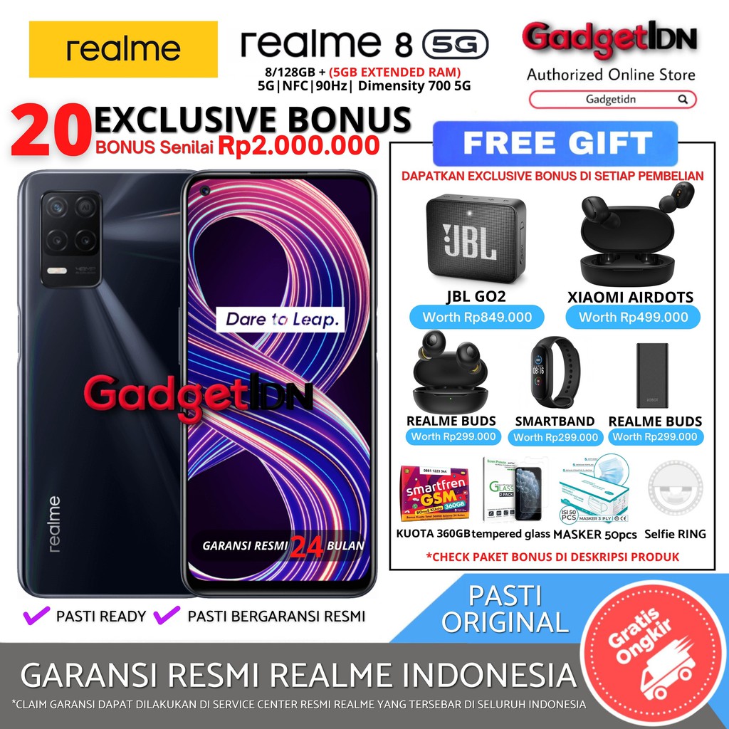  Di Case Hp REALME 8 5G NFC 8128GB 5GB EXTENDED RAM Garansi Resmi 2 TAHUN REALME INDONESIA Barang terdaftar Resmi Di pusat REALME Garansi Bisa Di Claim Di Seluruh Service Center REALME.
