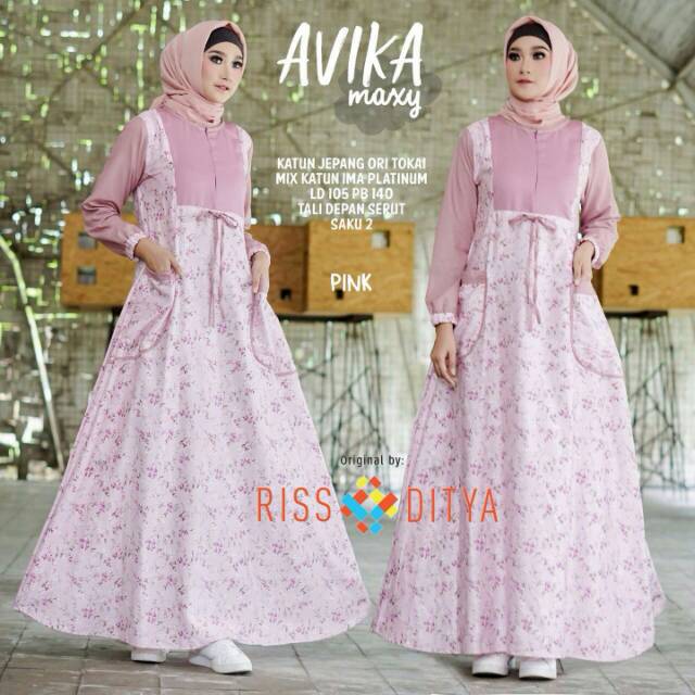 Avika Gamis Katun Jepang Motif Bunga Kombinasi Polos Shopee
