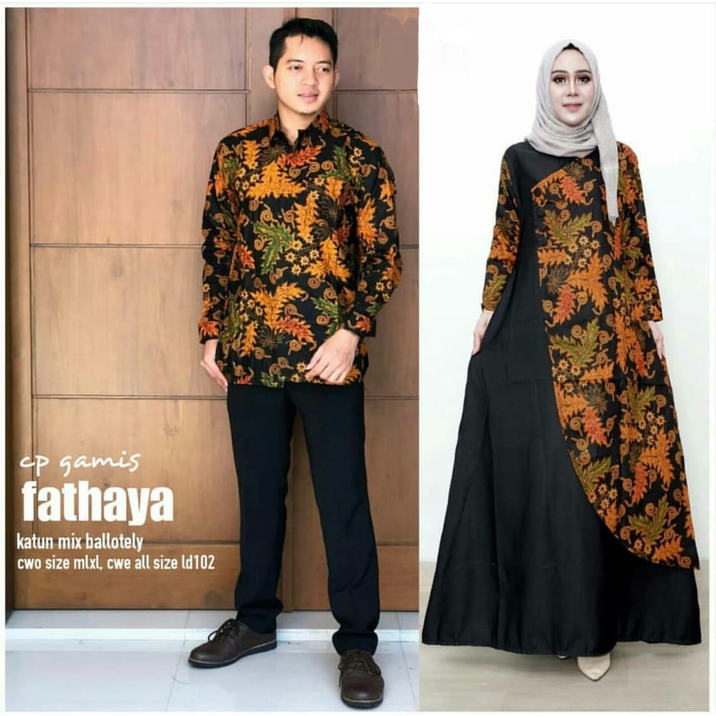 Couple Gamis Fathaya Wanita Kemeja Pria Lengan Panjang Batik