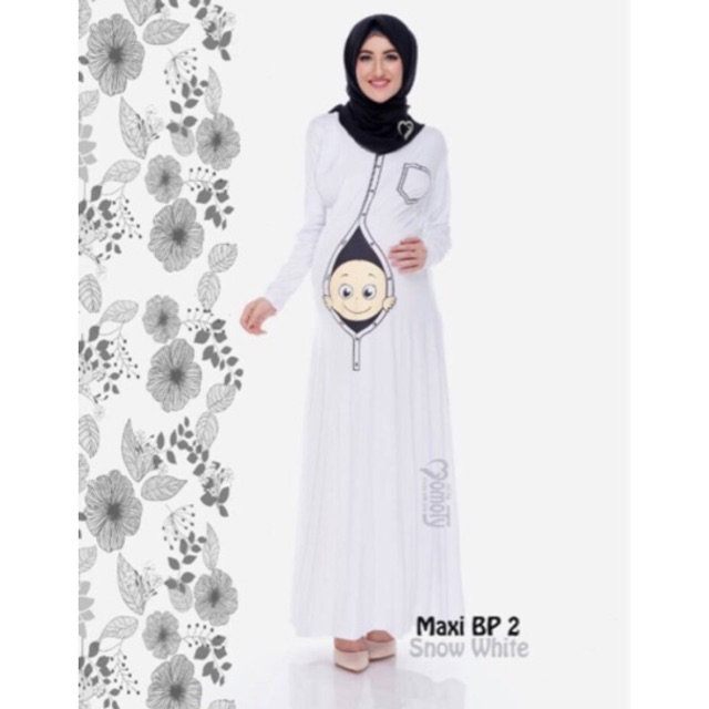 Gamis Ibu Hamil Putih Maxi Dress Lucu Adem Nyaman Shopee Indonesia
