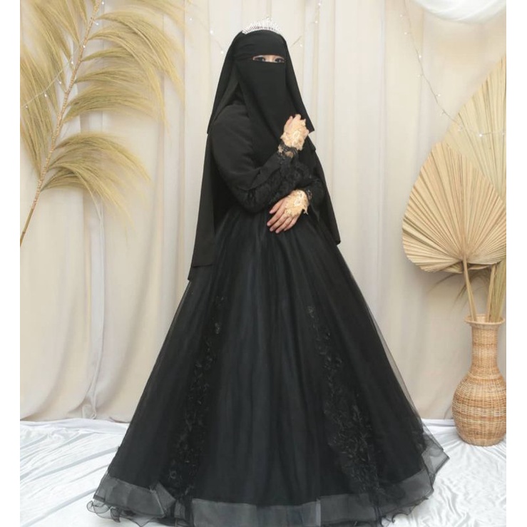 Baju gaun pengantin wanita perempuan muslim warna hitam wedding dress . Jual Gaun Pengantin Wanita Bercadar Warna Hitam Ndahlia Hijab Indonesia Shopee Indonesia